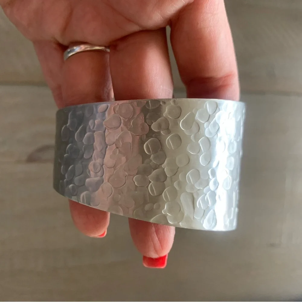 Wendell August Forge Hammered Silver-Tone Cuff Bracelet Textured Wide Statement